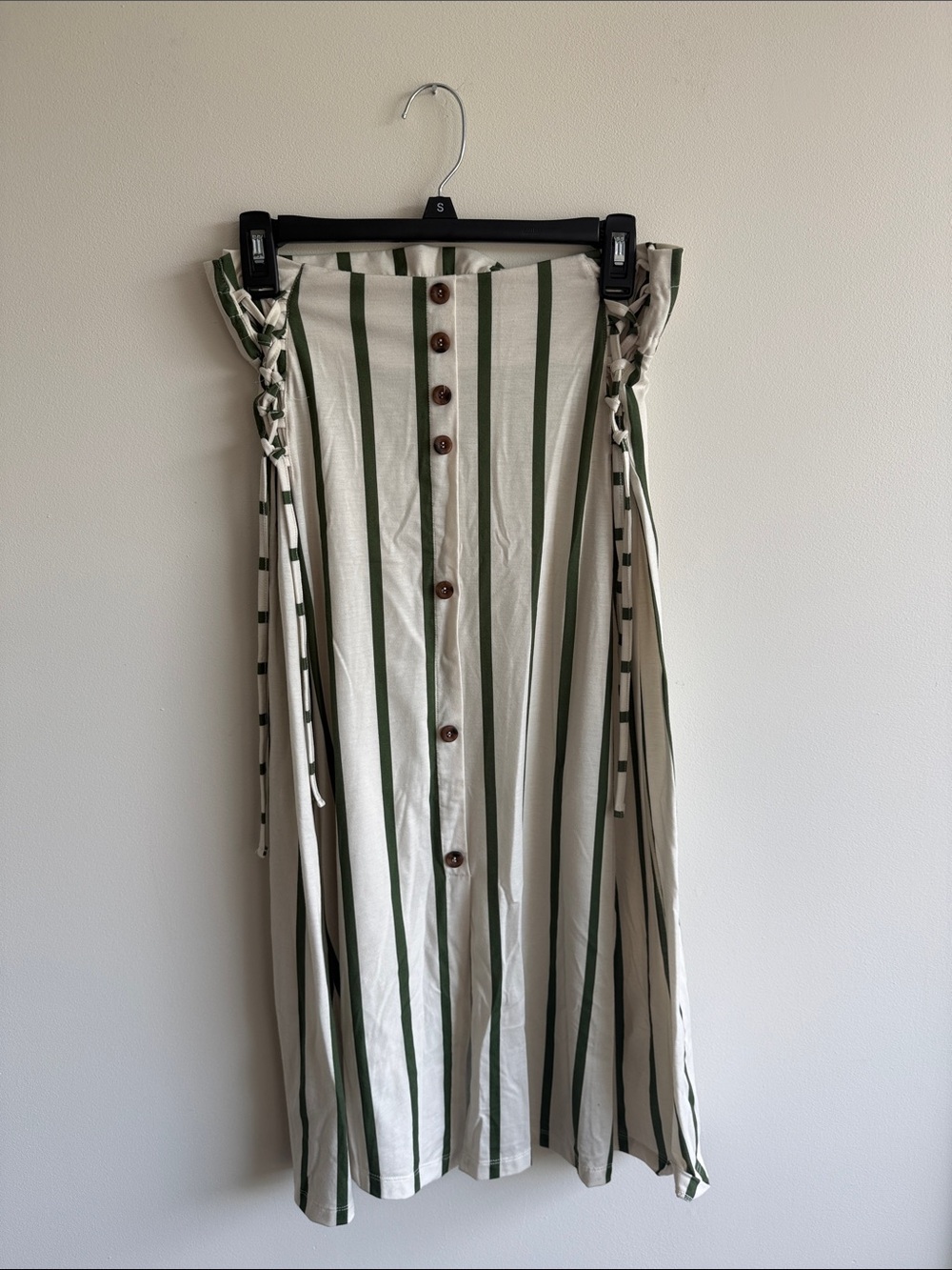 ASOS Green and White Striped Button-Front Midi Skirt
